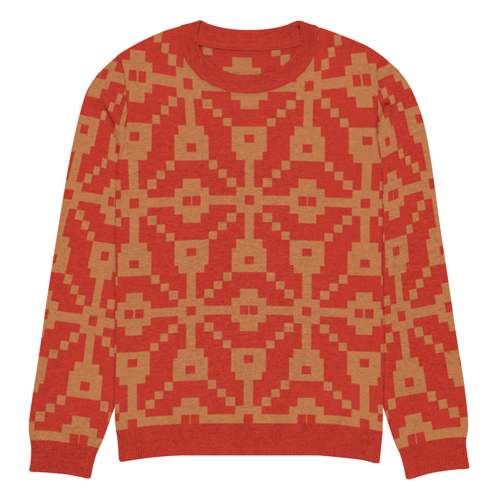 Red Orange sweater with geometric pattern on a white background| IslandWear Fashion 